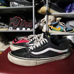 🔥 Vans Old Skool Black Canvas Sneakers with White Stripe Size 11 Skated